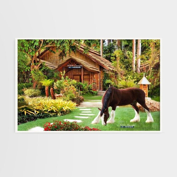 12x18 Clydesdale Horse Landscape Fantasy Home Composite Oil Painting Art Print - Picture 7 of 7